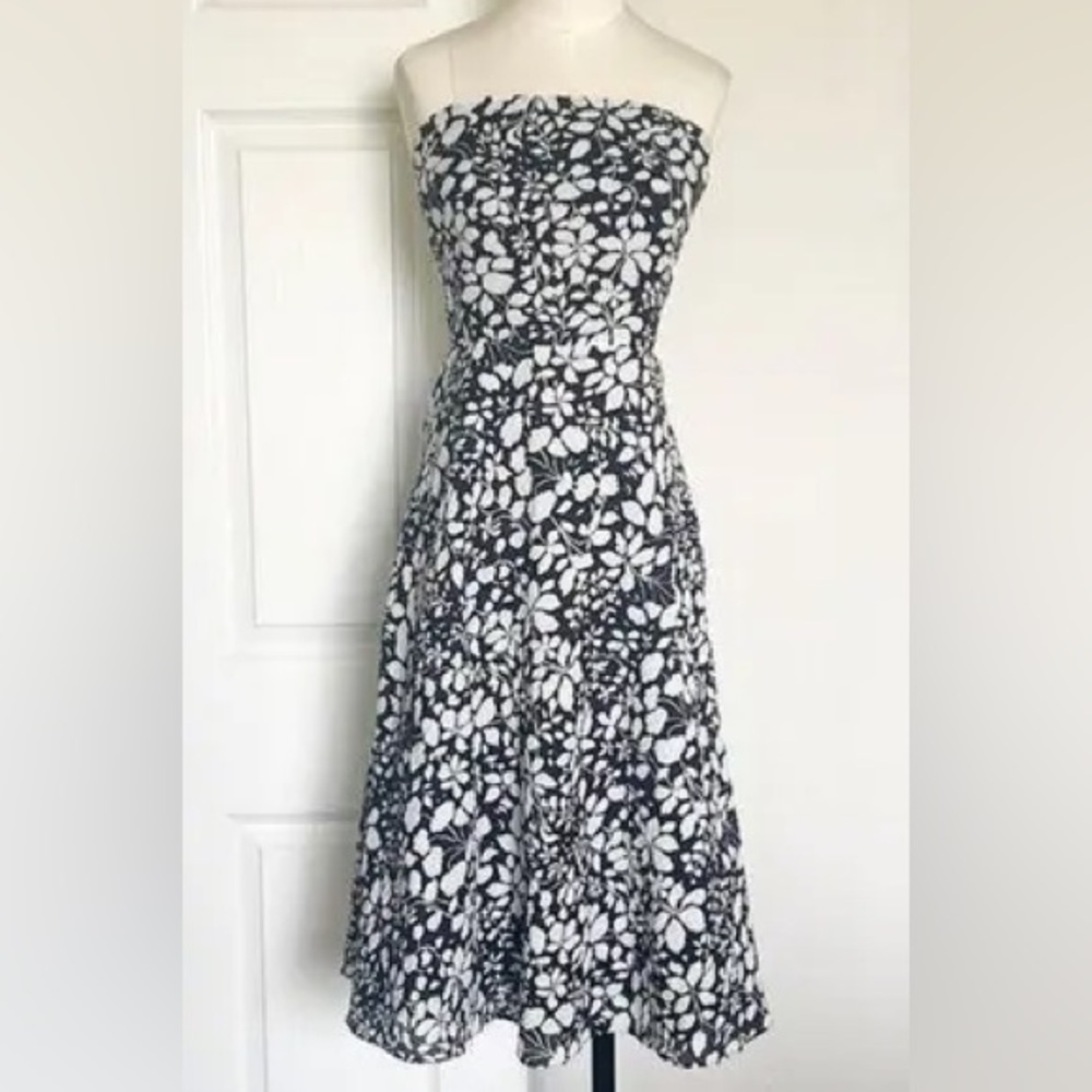 J. Crew Strapless Black and White A-Line Sundress